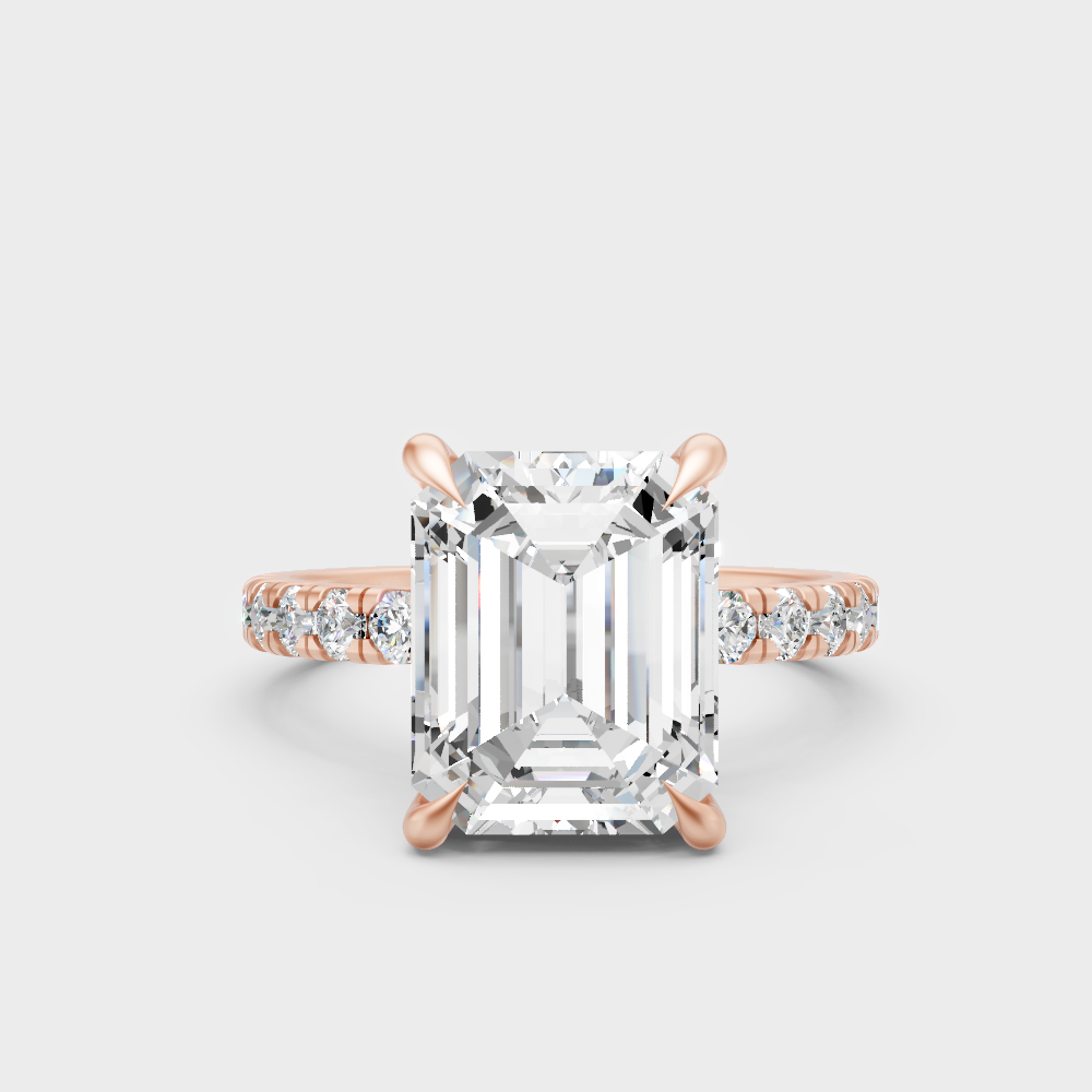 Romantic 18K Rose Gold Hidden Halo Ring With 4.30Ct Emerald Lab-Grown Diamond